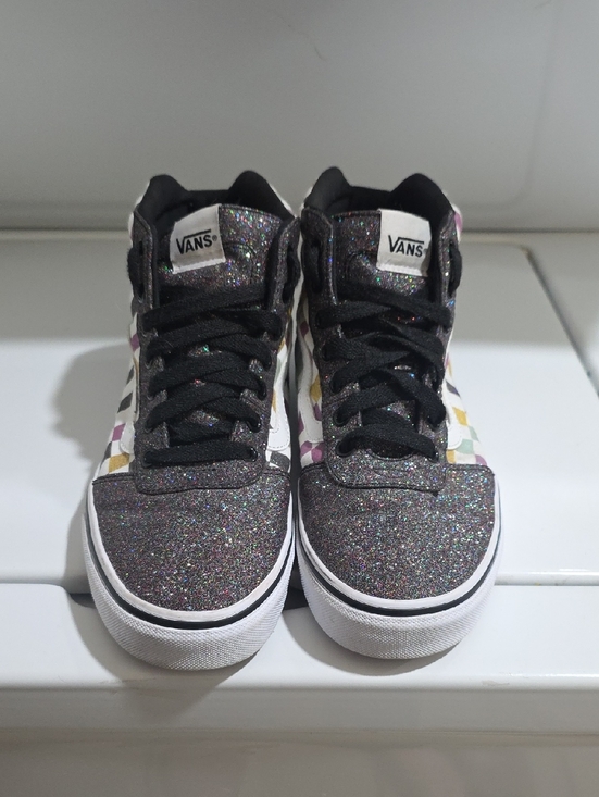 Vans Shoes - Vans Kids Glitter High-Top Sneakers - Black with Multicolor Checks